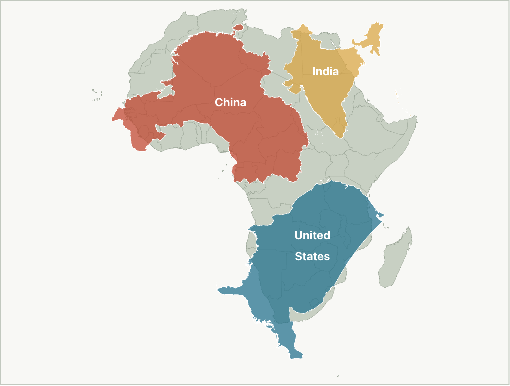 Map comparing the true size of Africa